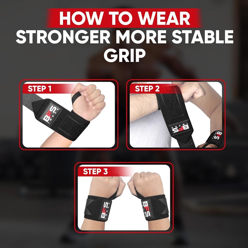 BFS IMPEX Wrist Wraps for Weightlifting,18” Premium Quality Wrist Straps for Weightlifting,Weight Lifting Wrist Wraps with Thumb Loop for Curls Dips,Powerlifting Weight Training Men Women - Image 4